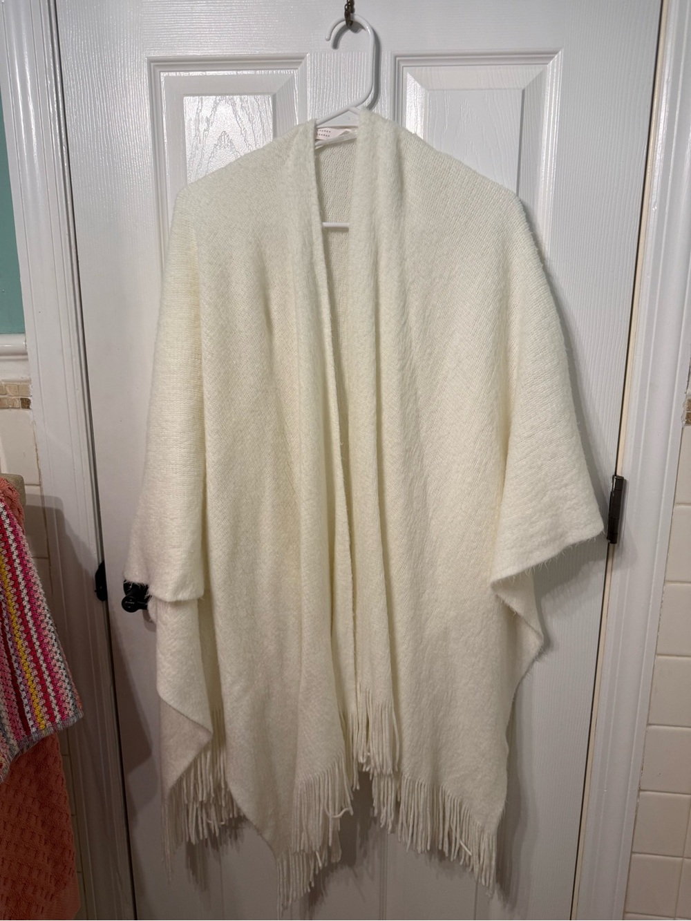 LC Lauren Conrad Cream Fringe Open-Front Poncho